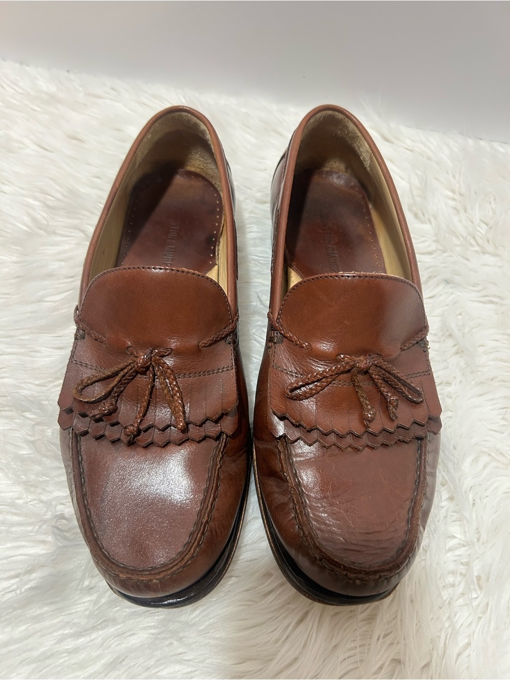 Sz 10 Johnson & Murphy Brown Leather Tassel Loafers for Men